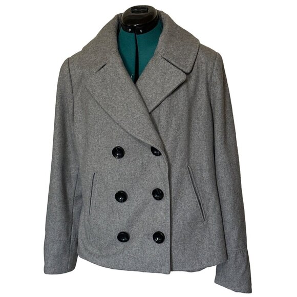 Merona Gray Peacoat Double-Breasted w/Pink Lining Wool Blend Women's Size XL - Picture 1 of 16